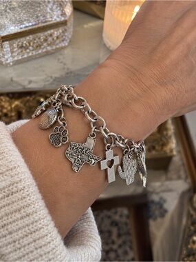 Silver Tone Eclectic Travel Spiritual Charm Bracelet